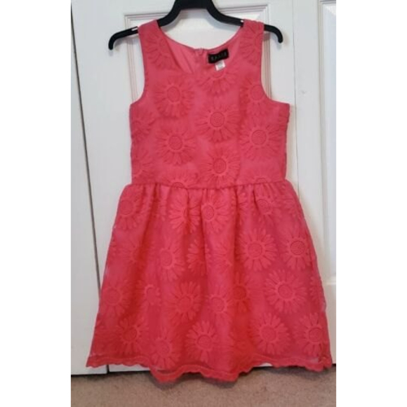 Guess Girl Pink Floral Embroidered Sleeveless Party Dress Fit and Flare L 14 EUC - Picture 1 of 5